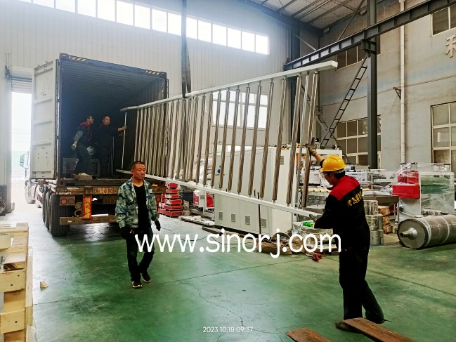 Three sets PVC marble sheet machine line ship to Middle East and PVC pipe with two cavities machine line testing