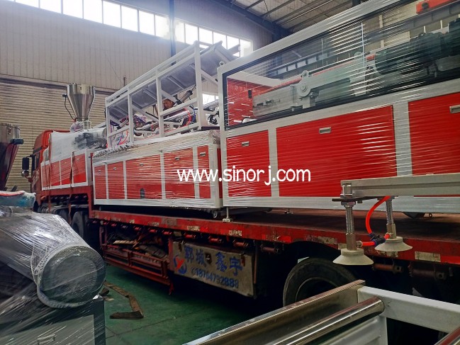 PVC marble sheet machine line testing and PVC wall panel machine line deliver to domestic customer