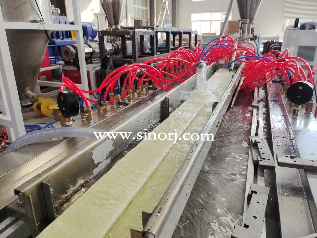 WPC door panel and door frame machine line testing for Middle Eastern customer